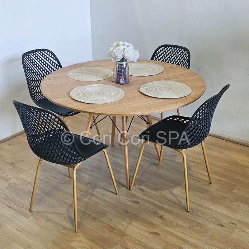 CORI CORI - Comedor Mesa Wood 120cm + 4 Sillas Panal Negra