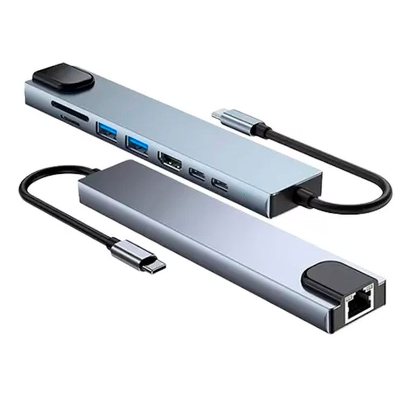 ESHOPANGIE - Adaptador Multipuerto Hub Tipo C 8 En 1 Hdmi Rj45 Usb Sd Td