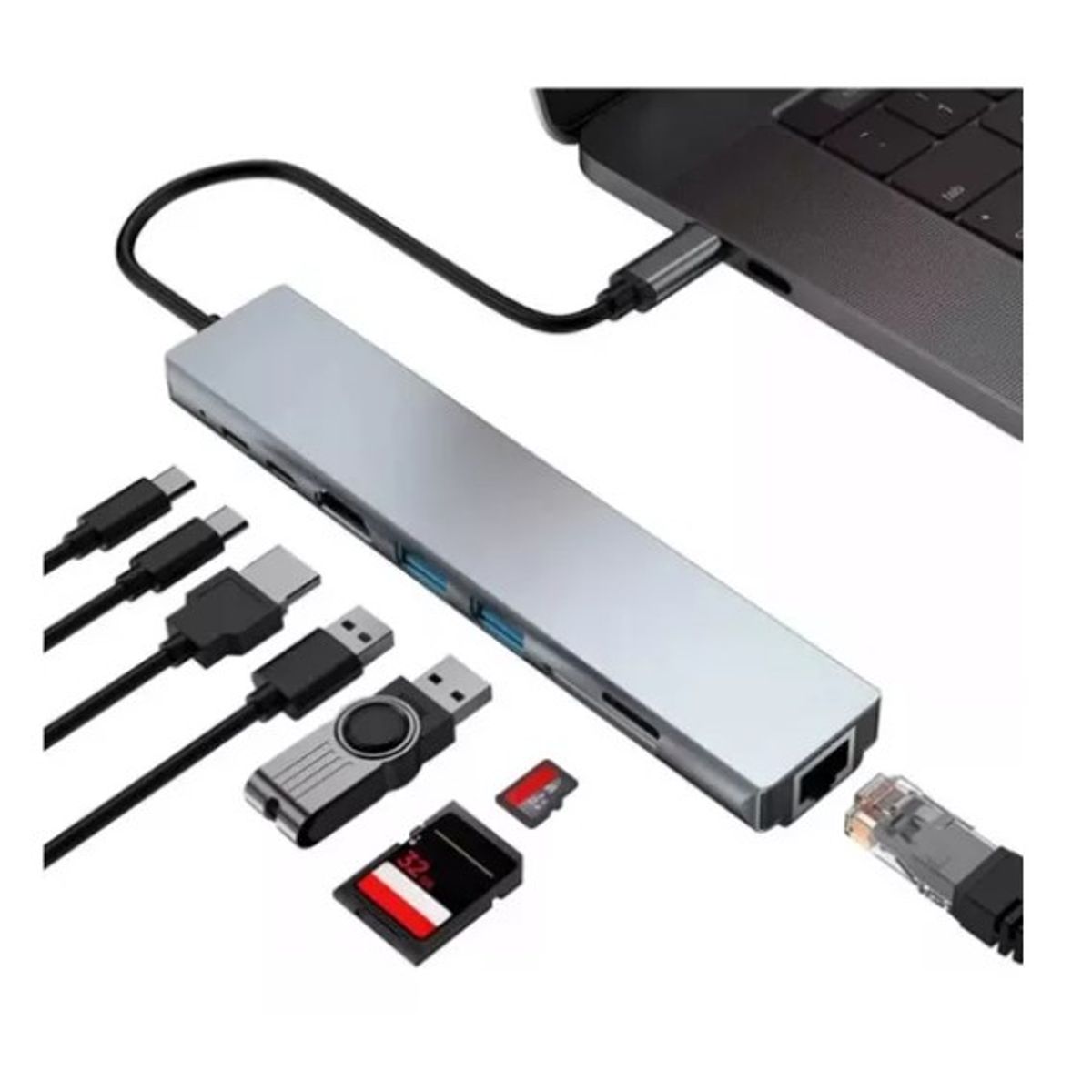ESHOPANGIE - Adaptador Multipuerto Hub Tipo C 8 En 1 Hdmi Rj45 Usb Sd Td