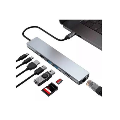 Imagen 2 del producto Adaptador Multipuerto Hub Tipo C 8 En 1 Hdmi Rj45 Usb Sd Td