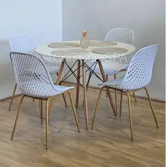 CORI CORI - Juego de Comedor Mesa Eames Blanca 100cm + 4 Sillas Panal Blancas