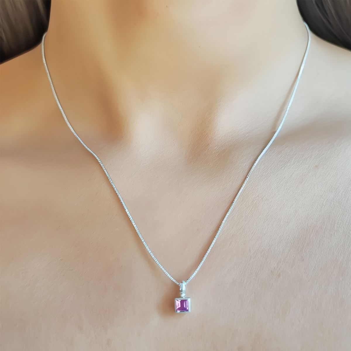 COGGIOLA - Collar Amatista Cuadrado Veneciana Plata Fina 925