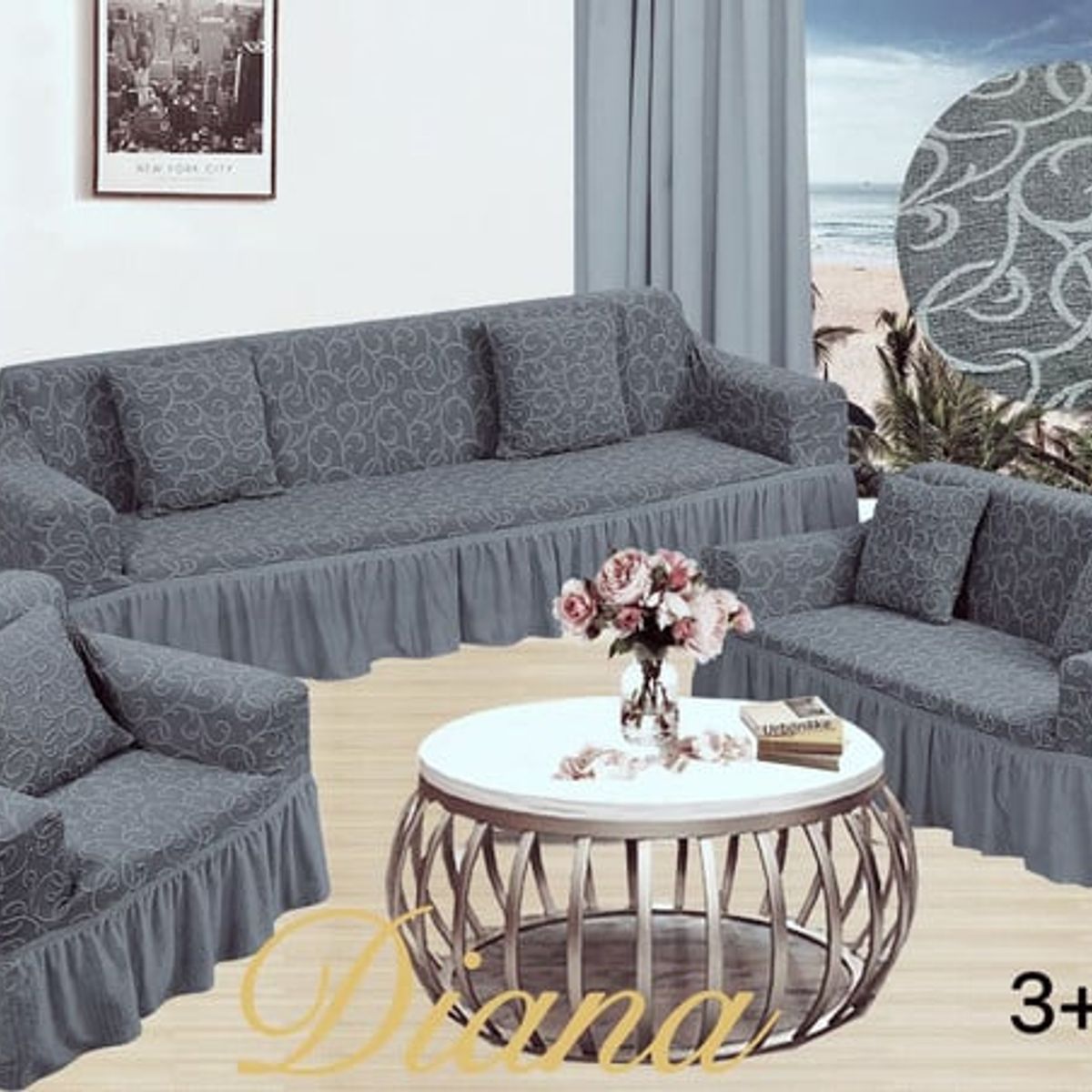 GENERICO - JUEGO DE FUNDAS DE SILLON TURCAS 3 C +1C+1C GRIS