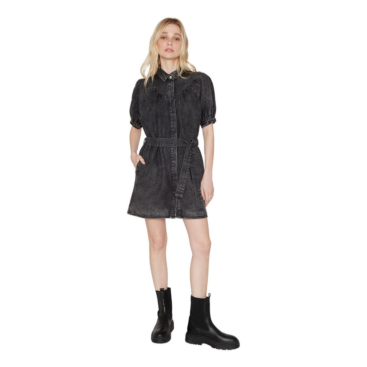 JACINTA TIENDA - Vestido Denim manga corta negro Jacinta Tienda