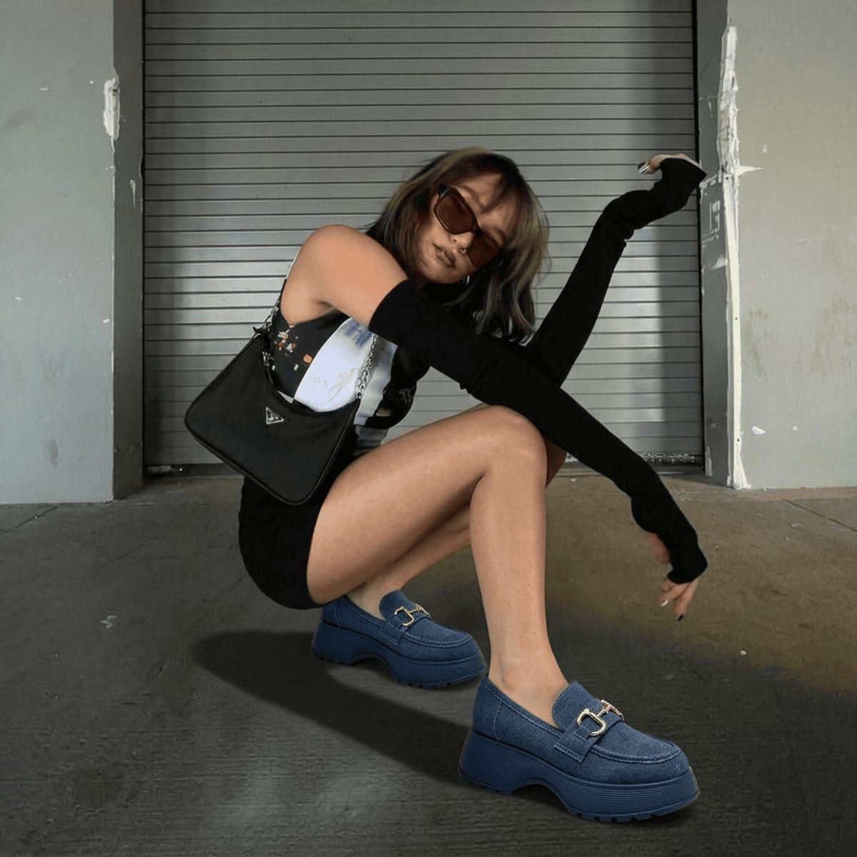 BOVINITA - Mocasines Mujer Plataforma Azul Denim Herraje Moda Urbana