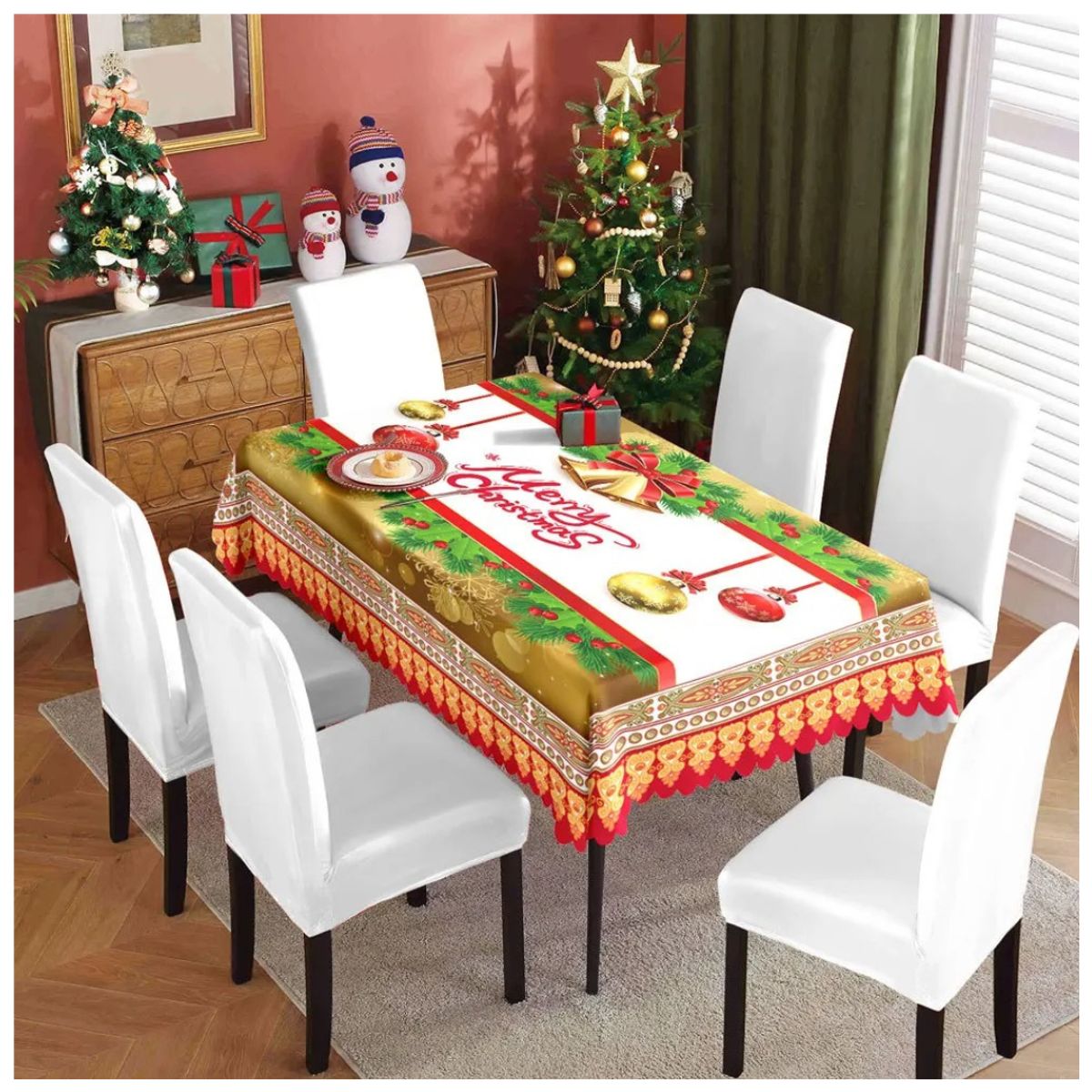 OMAS - Mantel Navidad Merry Christmas Dorado Poliéster 137x200 cm