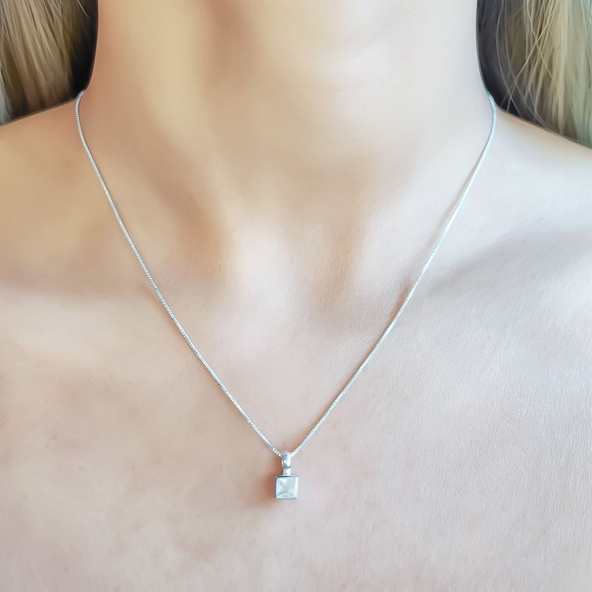 COGGIOLA - Collar Piedra Luna Cuadrado Veneciana Plata Fina 925