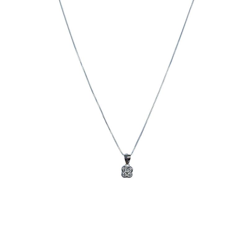 ANDREA COGGIOLA JOYAS - Collar Trebol Circón  Cadena Veneciana Plata Fina 925