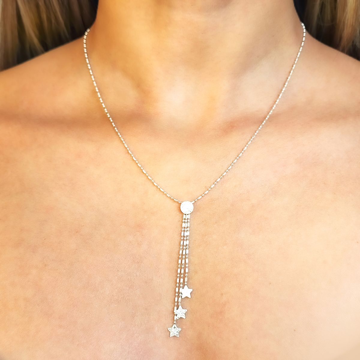COGGIOLA - Collar Péndulo Punto Coma 3 Estrellas Plata Fina 925
