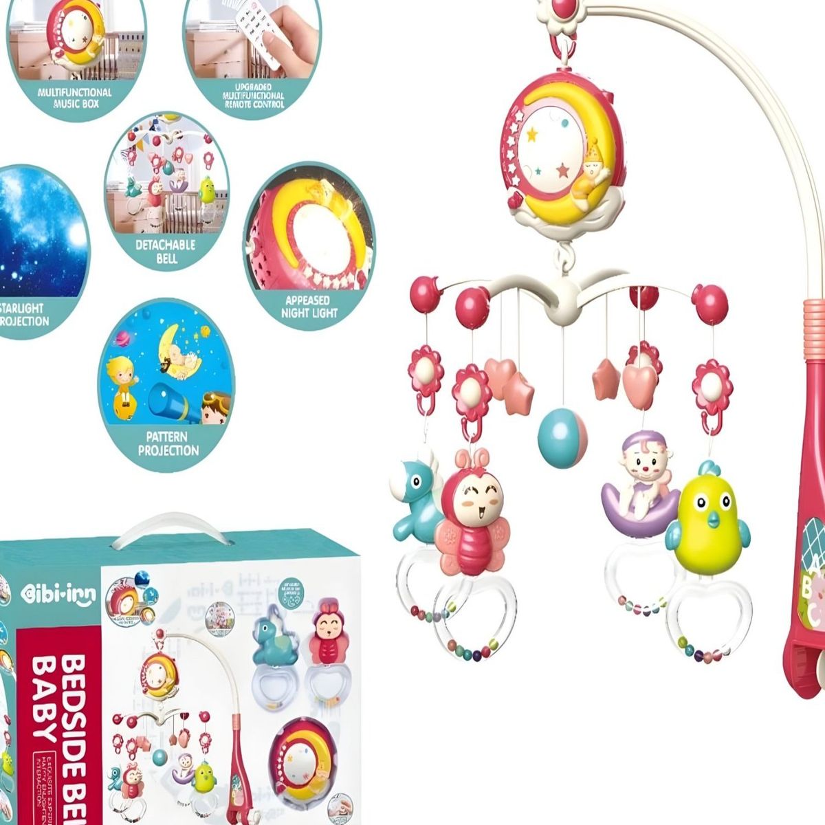 GENERICO - MOVIL MUSICAL Rojo cuna bebé con Control y Luz 21n10