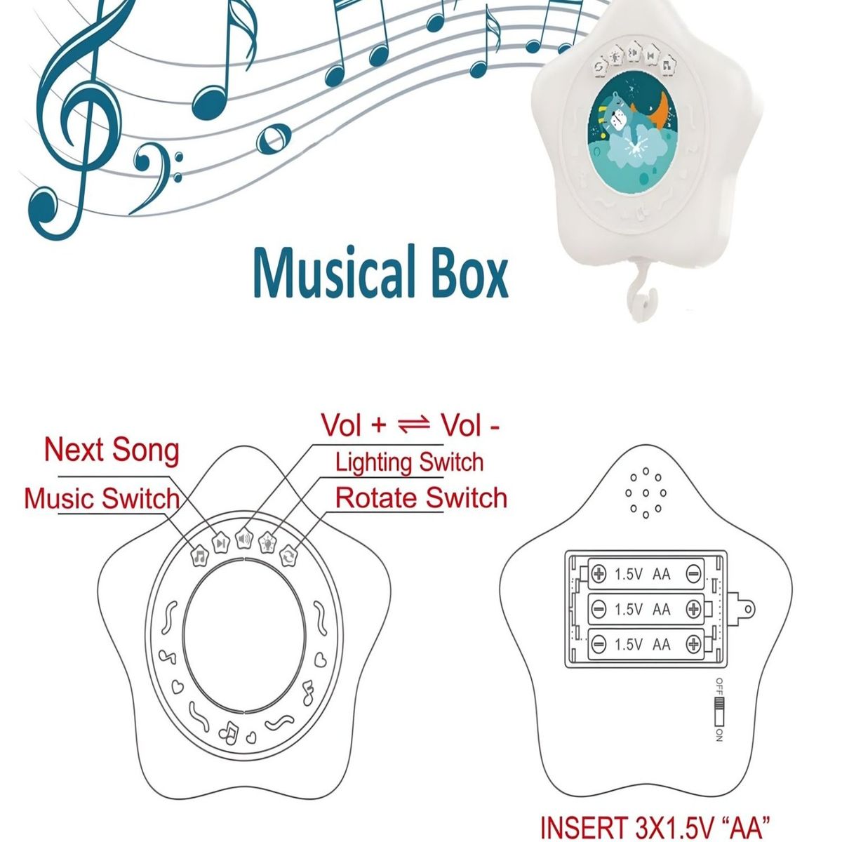 GENERICO - Movil MUSICAL para cuna bebé con Control y Luz 21n9