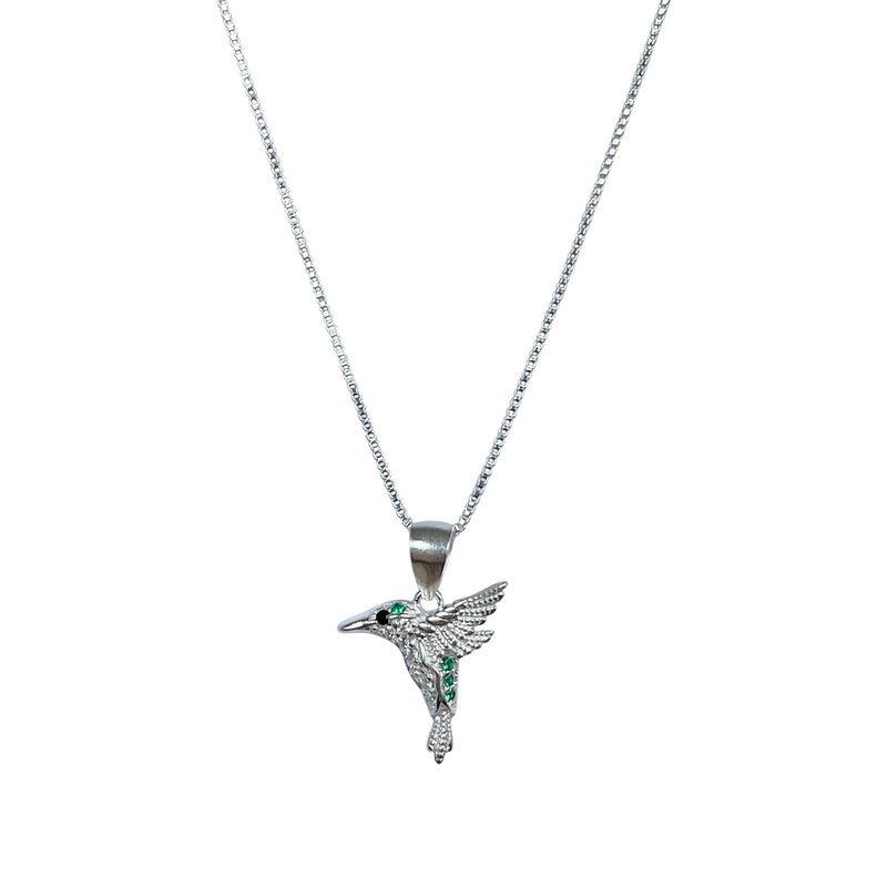 ANDREA COGGIOLA JOYAS - Collar Colibrí Circón Negro Verde Plata Fina 925