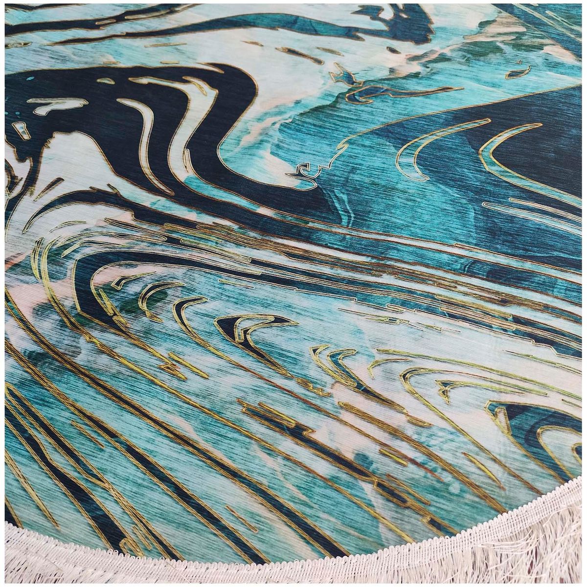 GENERICO - Alfombra Redonda Con Flecos De Lujo Pintura De Mármol 120cm.