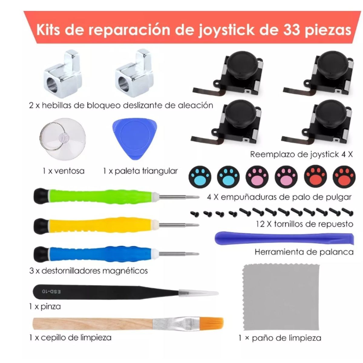 GENERICO - Kit De Reparación Mando Joycon 33 Pcs Para Nintendo Switch