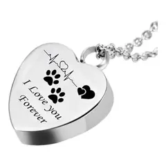 GENERICO - Collar relicario cremación urna Corazón patitas