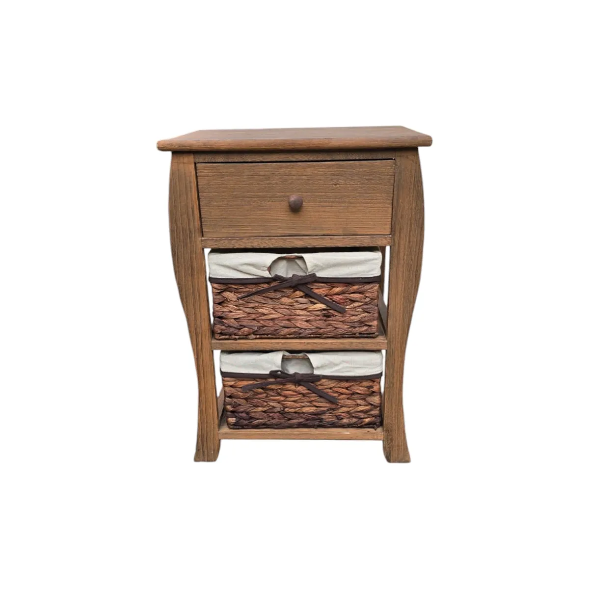 GENERICO - VELADOR MADERA CAFE 1 CAJON 2 CANASTOS FORRADOS