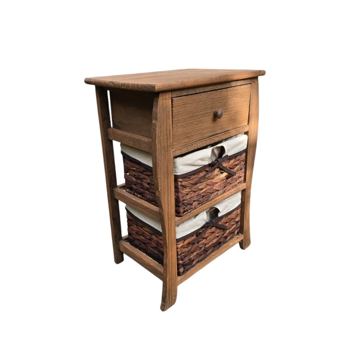 GENERICO - VELADOR MADERA CAFE 1 CAJON 2 CANASTOS FORRADOS