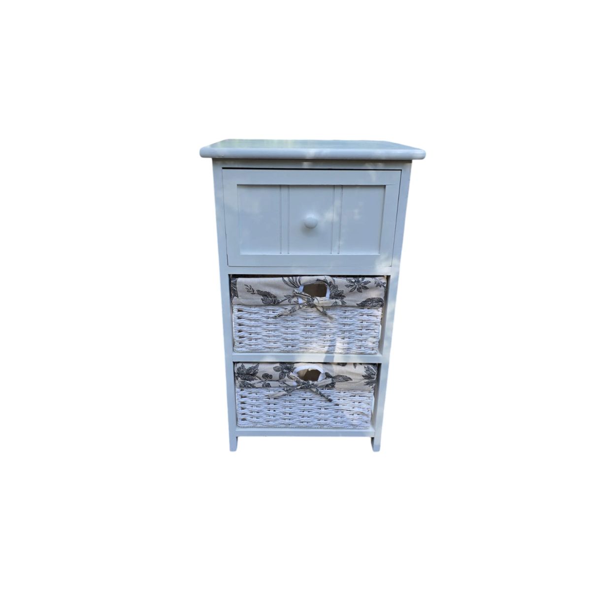 GENERICO - VELADOR MADERA BLANCO 1 CAJON 2 CANASTOS FORRADOS