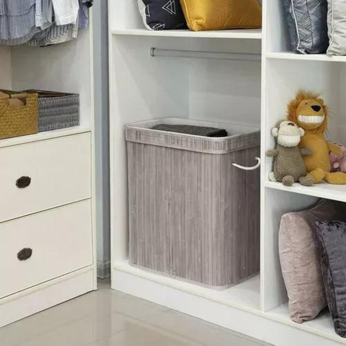 SOHOGAR - Cesto plegable para ropa de bambú gris