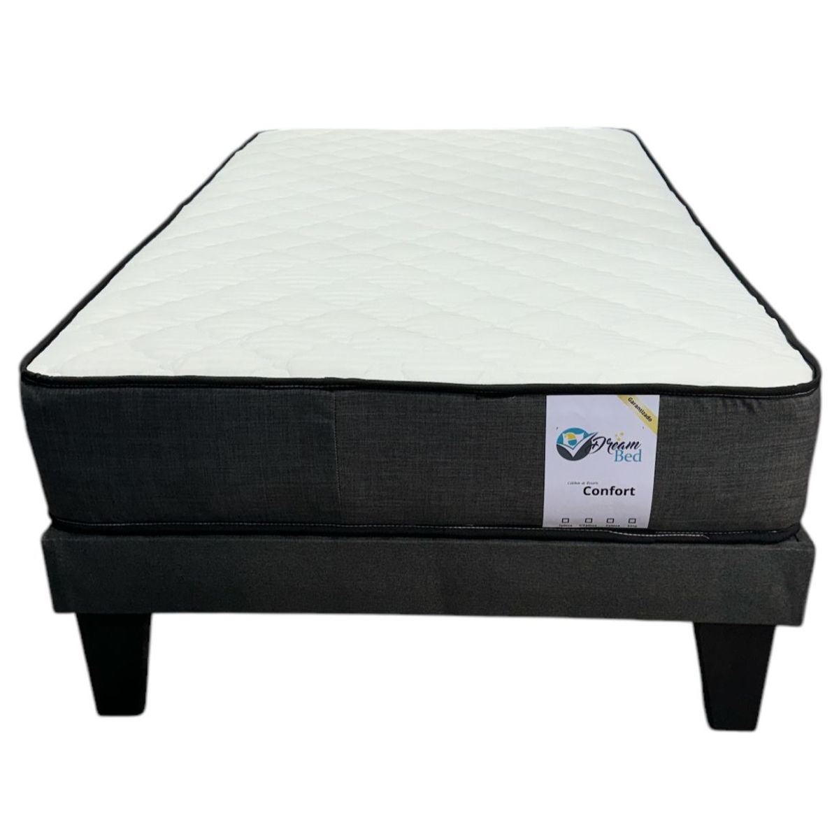 GENERICO - Base de cama Plaza y Media + colchon Gris Oscuro