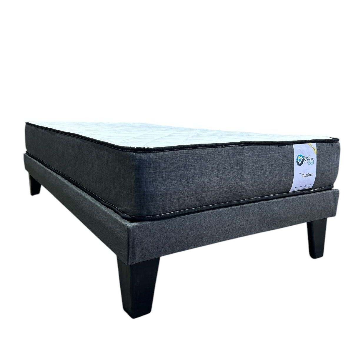 GENERICO - Base de cama Plaza y Media + colchon Gris Oscuro