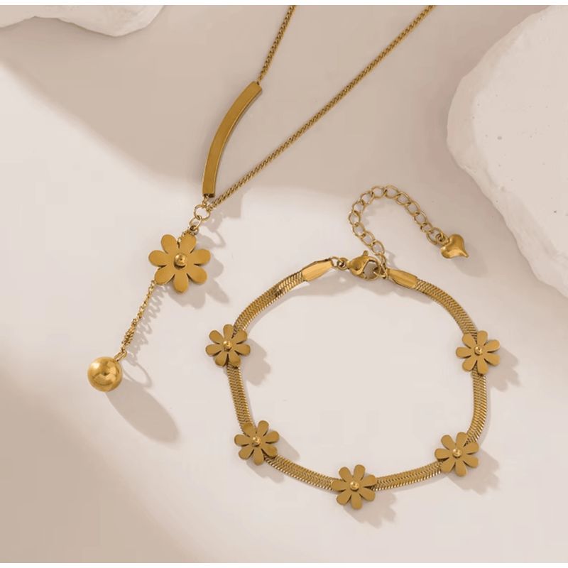 GENERICO - Conjunto Flor Collar y Pulsera en acero inoxidable