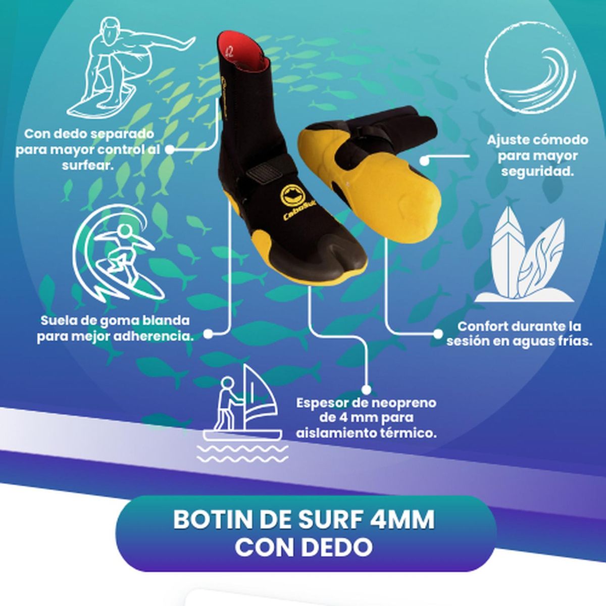 CABOSUB - Botín De Surf 4mm con Dedos - Negro