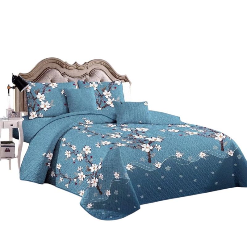 ANGELES DEL HOGAR - Cubrecama Quilt Verano King  Flores Azul Mod 127