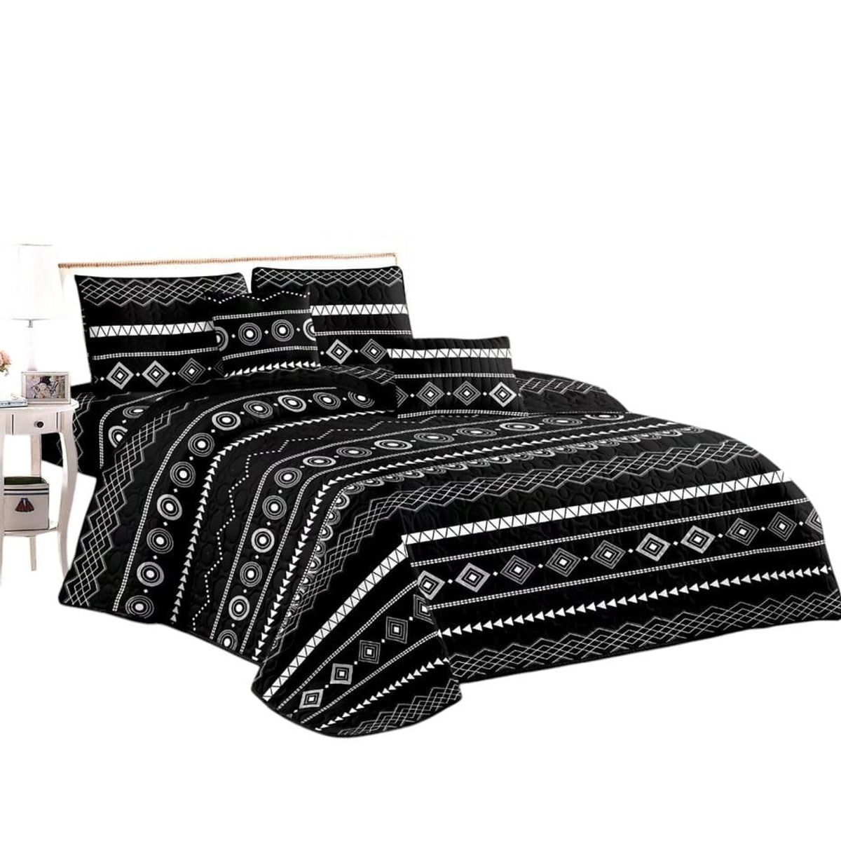 ANGELES DEL HOGAR - Cubrecama Quilt Verano King Diseño Linea Gris Mod 121