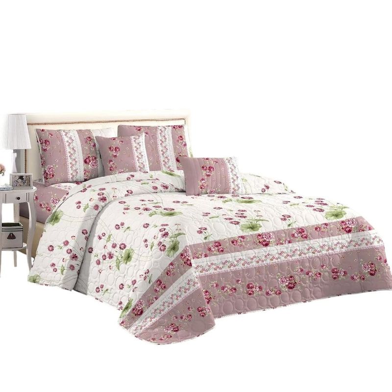 ANGELES DEL HOGAR - Cubrecama Quilt Verano King  Flores Rosa Blanco Mod 114