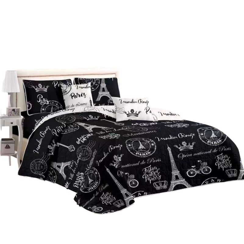 ANGELES DEL HOGAR - Cubrecama Quilt Verano King Paris Negro Mod 129
