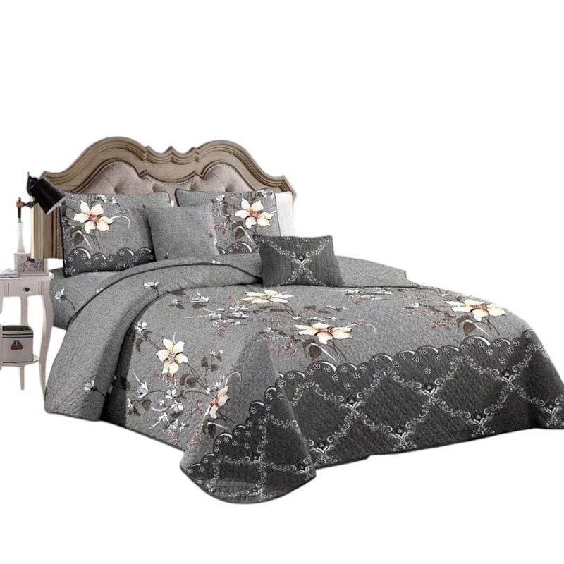 ANGELES DEL HOGAR - Cubrecama Quilt Verano King Gris Flores Mod 131
