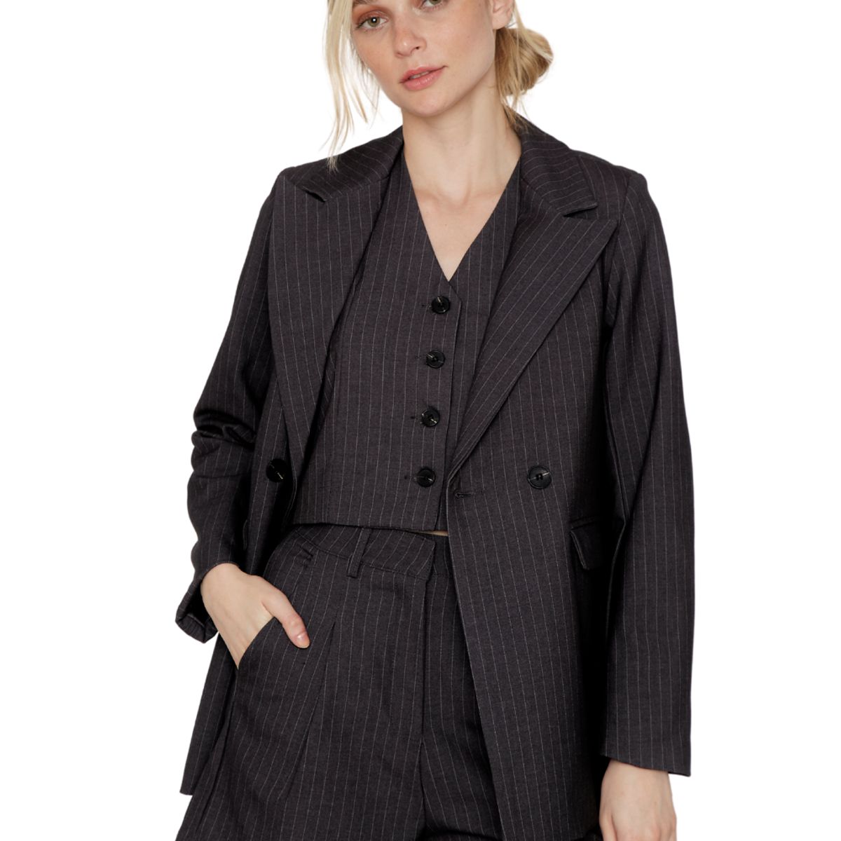 JACINTA TIENDA - Vest Owen rayas gris Jacinta Tienda