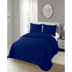 GENERICO - CUBRECAMA COLCHAS QUILT DE VERANO PLAZA Y MEDIA AZUL MARINO.