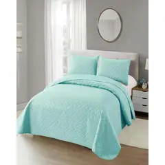 GENERICO - CUBRECAMA COLCHAS QUILT DE VERANO PLAZA Y MEDIA CELESTE.