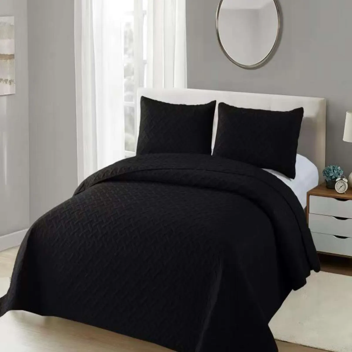 GENERICO - CUBRECAMA COLCHAS QUILT DE VERANO 2 PLAZAS NEGRO.