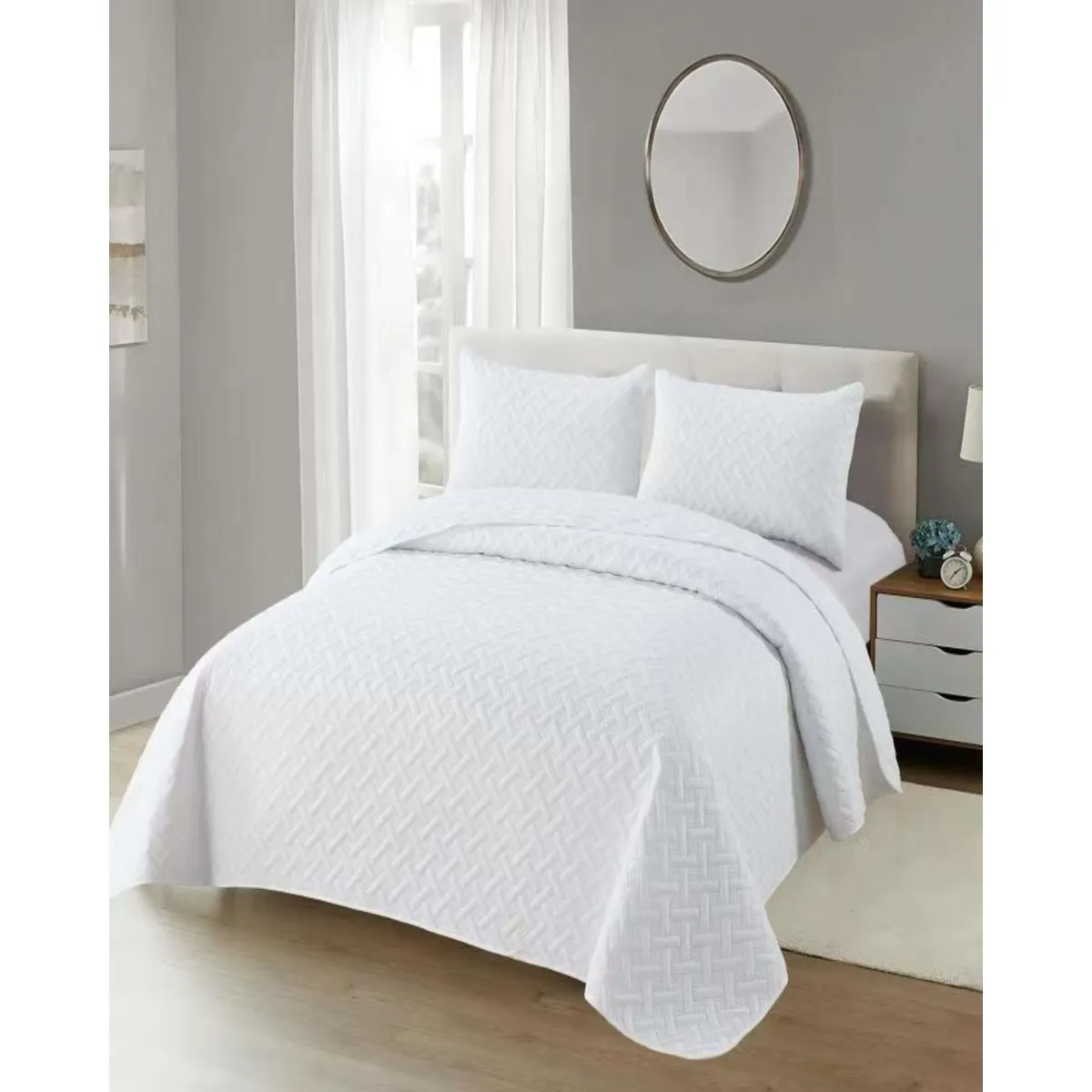 GENERICO - CUBRECAMA COLCHAS QUILT DE VERANO KING  BLANCO.