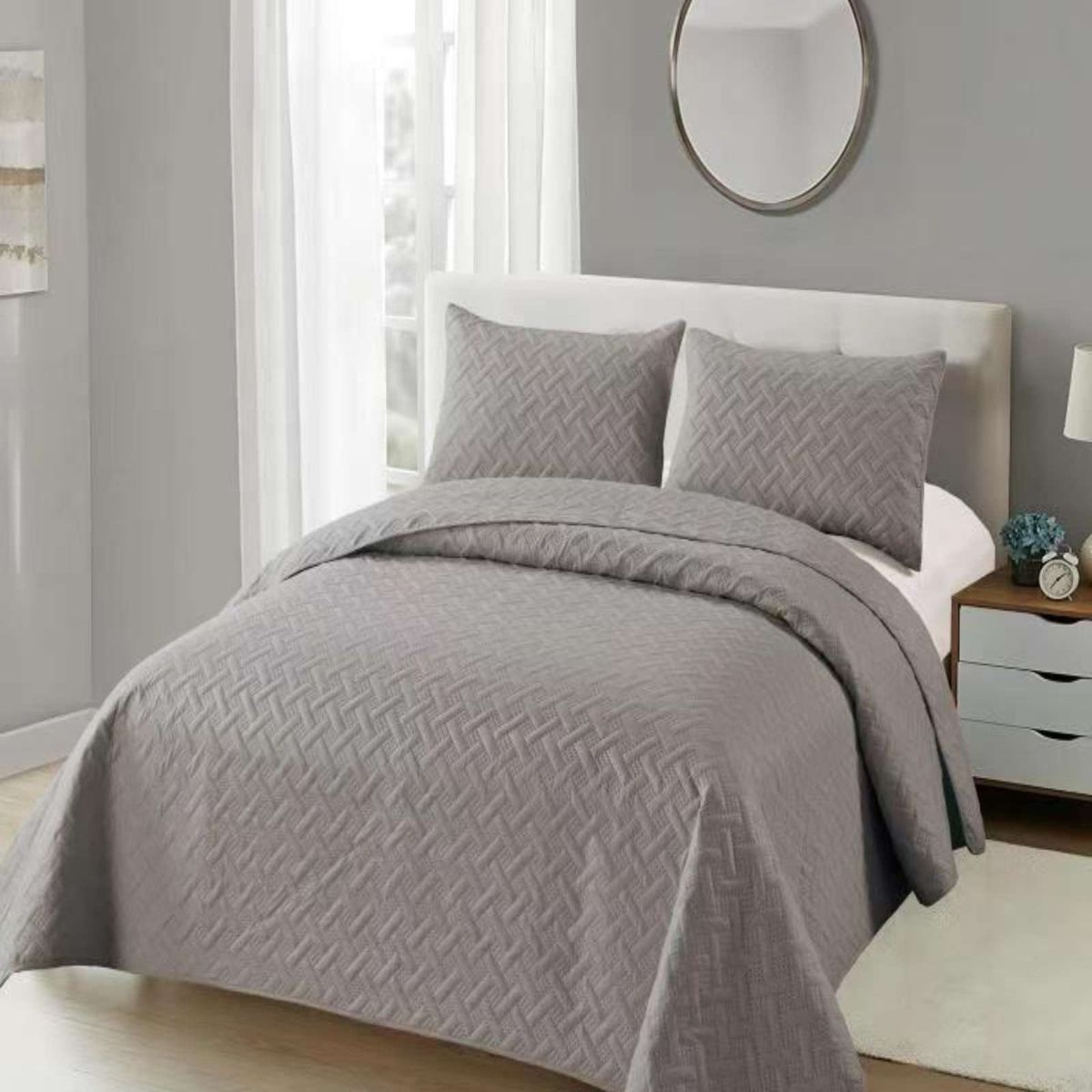 GENERICO - CUBRECAMA COLCHAS QUILT DE VERANO KING GRIS.