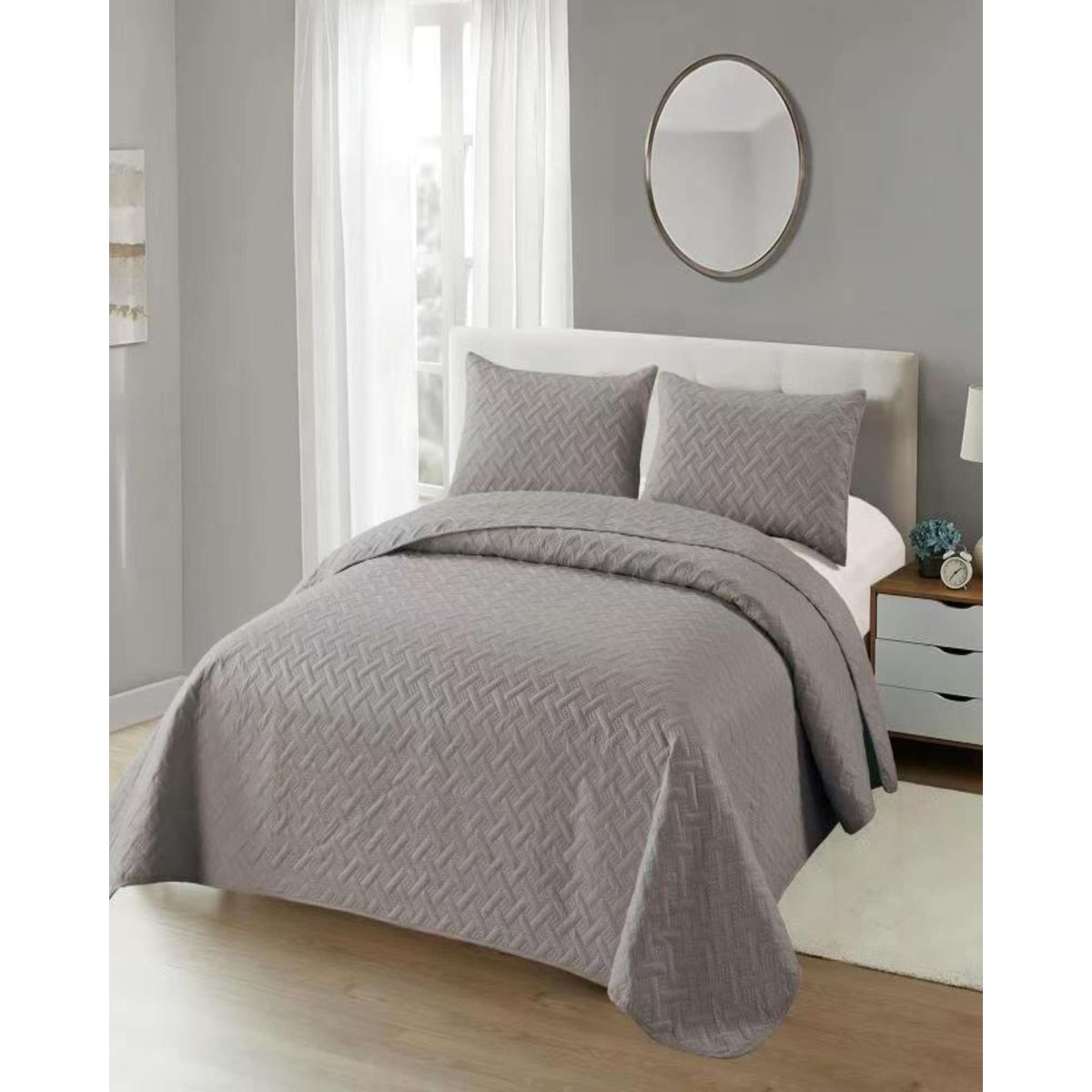 GENERICO - CUBRECAMA COLCHAS QUILT DE VERANO KING GRIS.