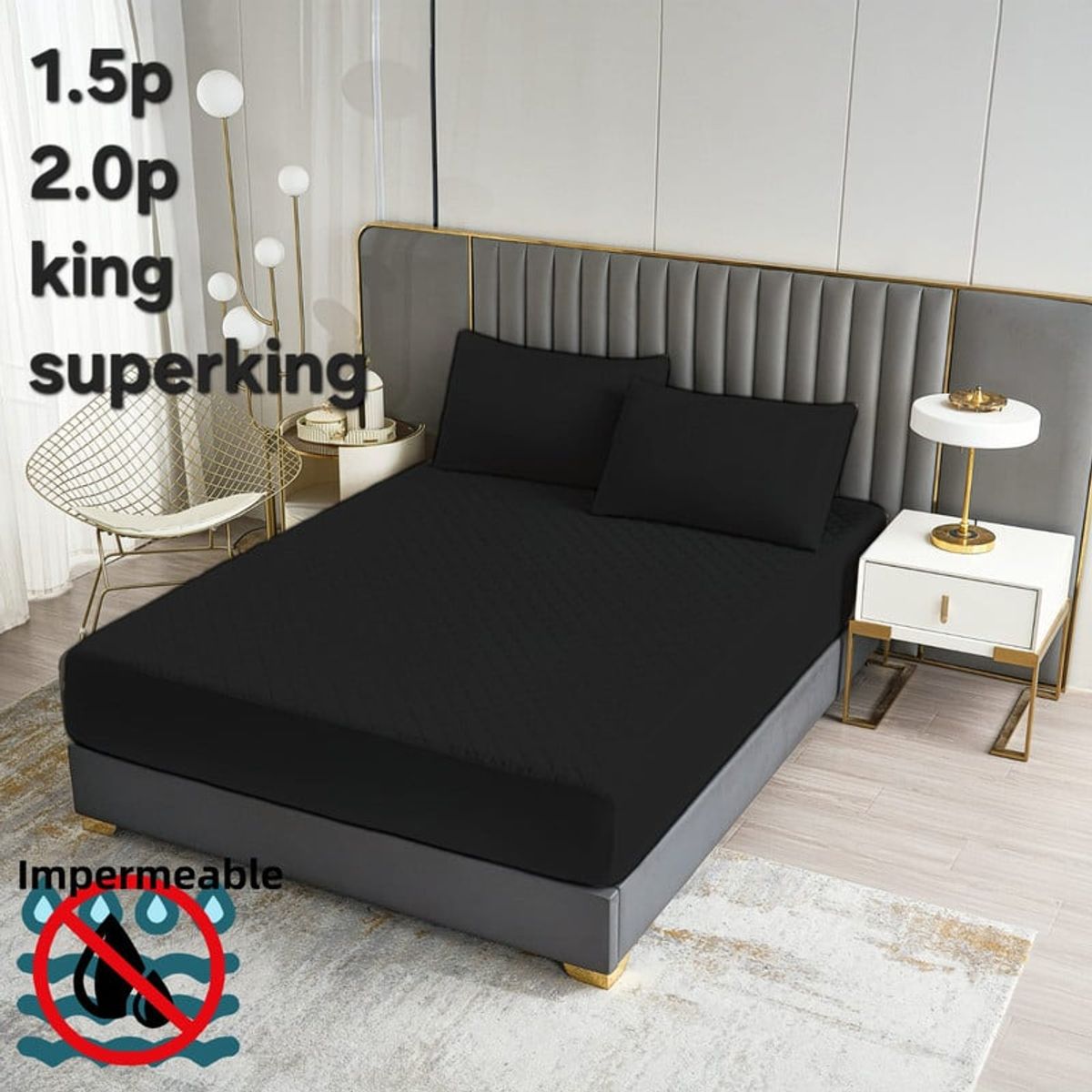 ANGELES DEL HOGAR - Cubre Colchon  Impermeable Plaza y media 15 Negro