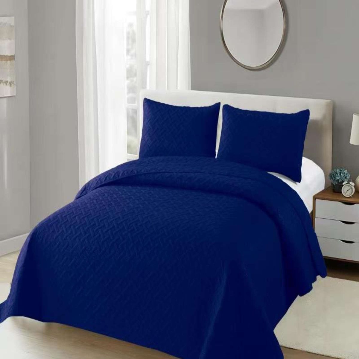 GENERICO - CUBRECAMA COLCHAS QUILT DE VERANO 2 PLAZAS AZUL MARINO