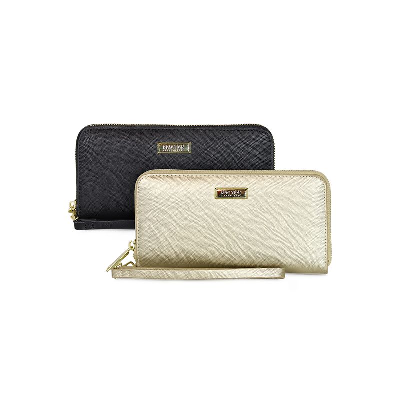 KENNETH COLE - 2 Billeteras de mujer Jaeda negra y gold Kenneth Cole