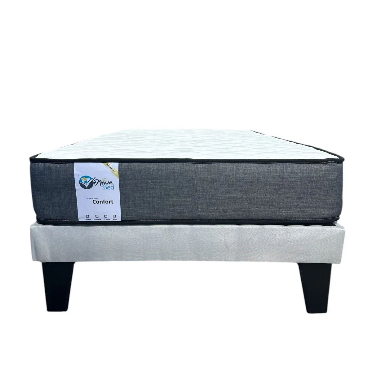 GENERICO - Cama Plaza y Media Gris Claro + Colchon