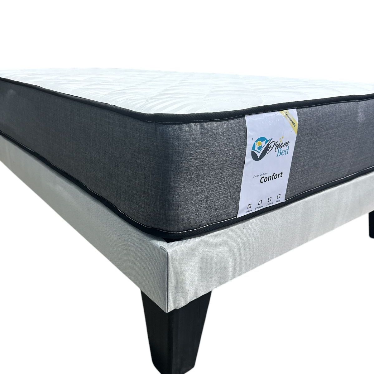 GENERICO - Cama Plaza y Media Gris Claro + Colchon