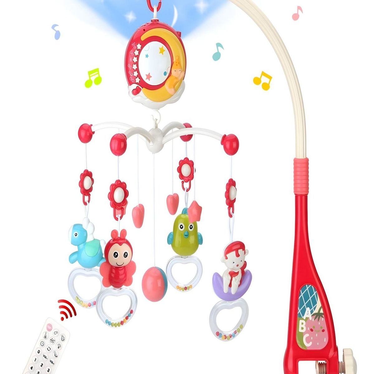 GENERICO - MOVIL MUSICAL Rojo cuna bebé con Control y Luz