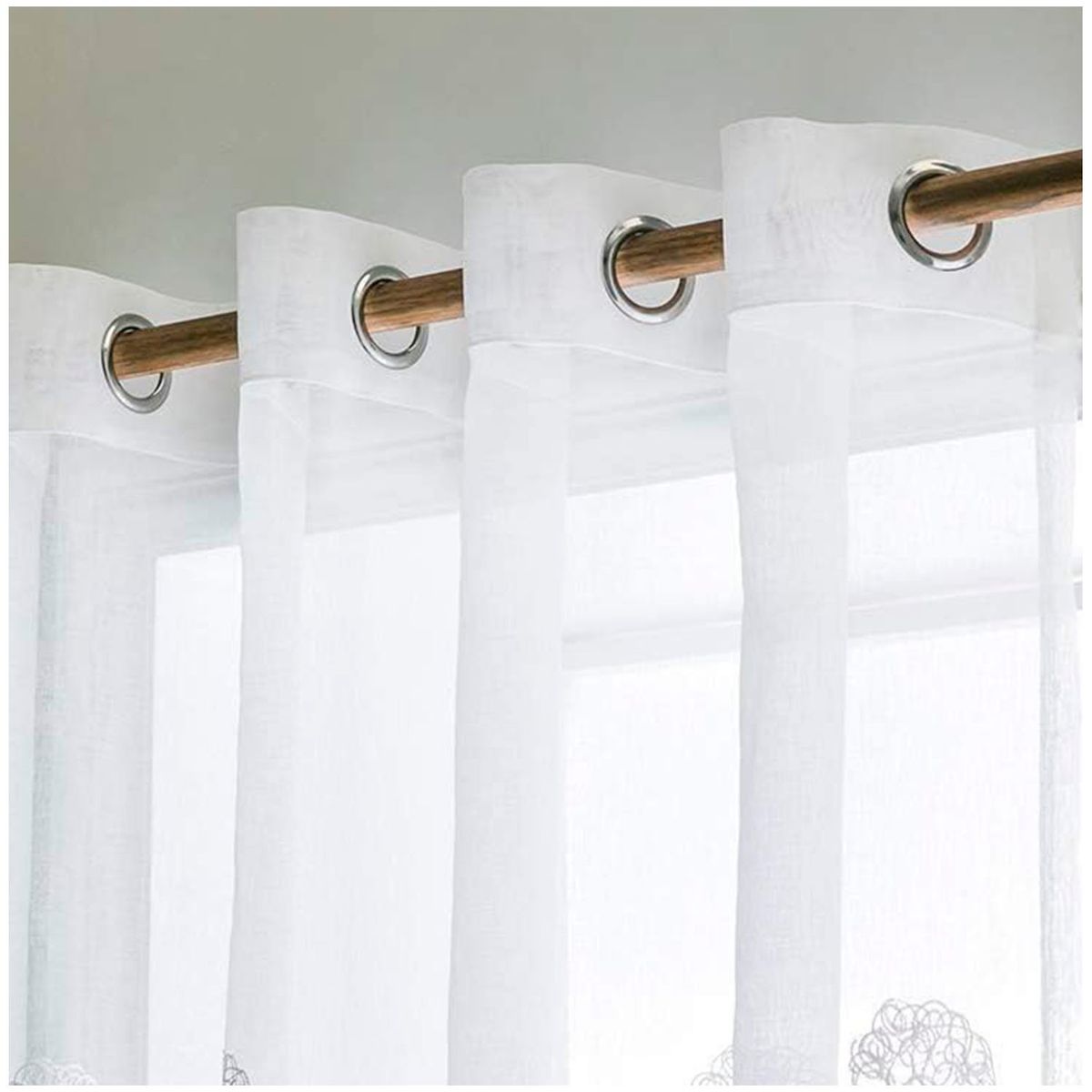 GENERICO - Set de 02 Visillos Bordados con Argollas 140x230 cm