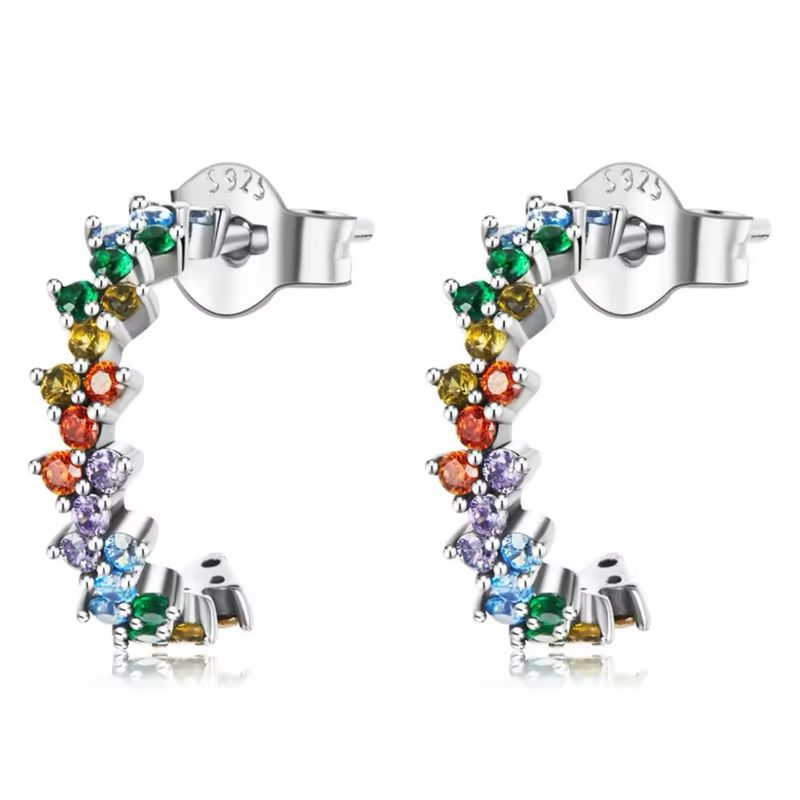 LA GARZA - Aros Plata Mujer Semi Argolla Multicolor