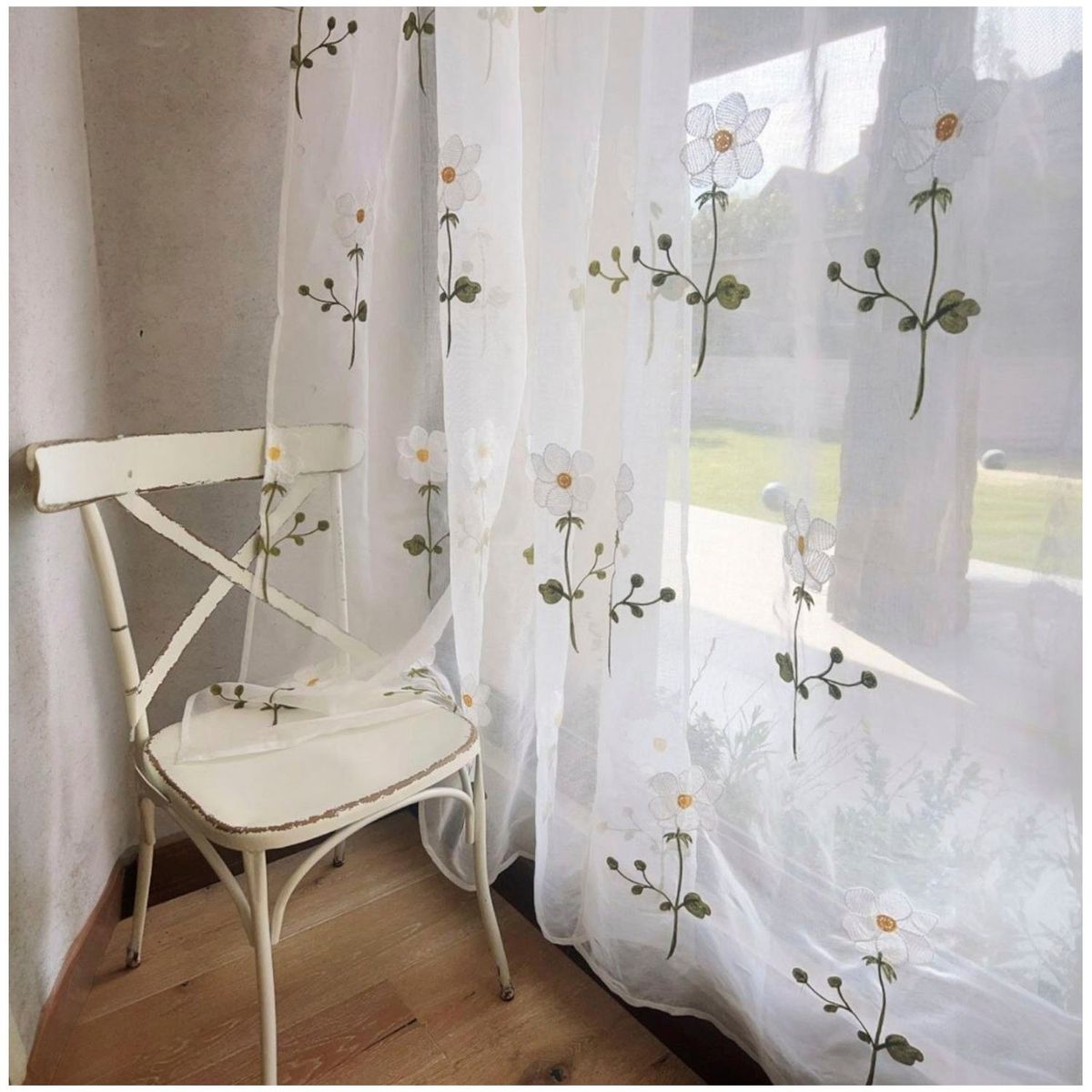 GENERICO - Set de 02 Visillos Bordados con Argollas 140x230 cm