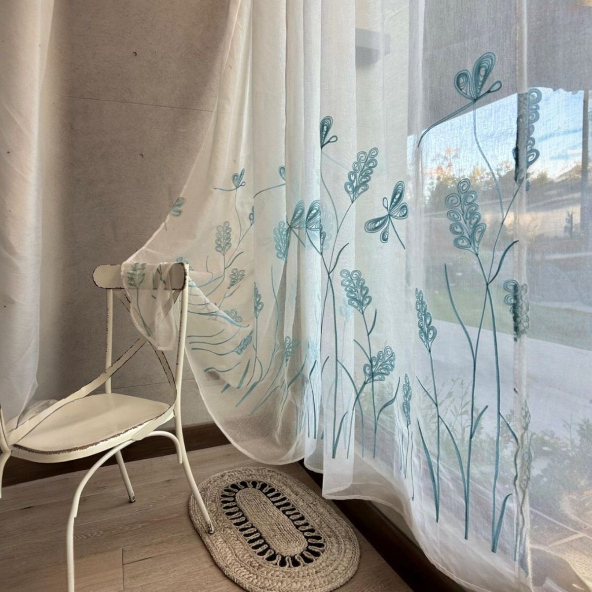 GENERICO - Set de 02 Visillos Bordados con Argollas 140x230 cm