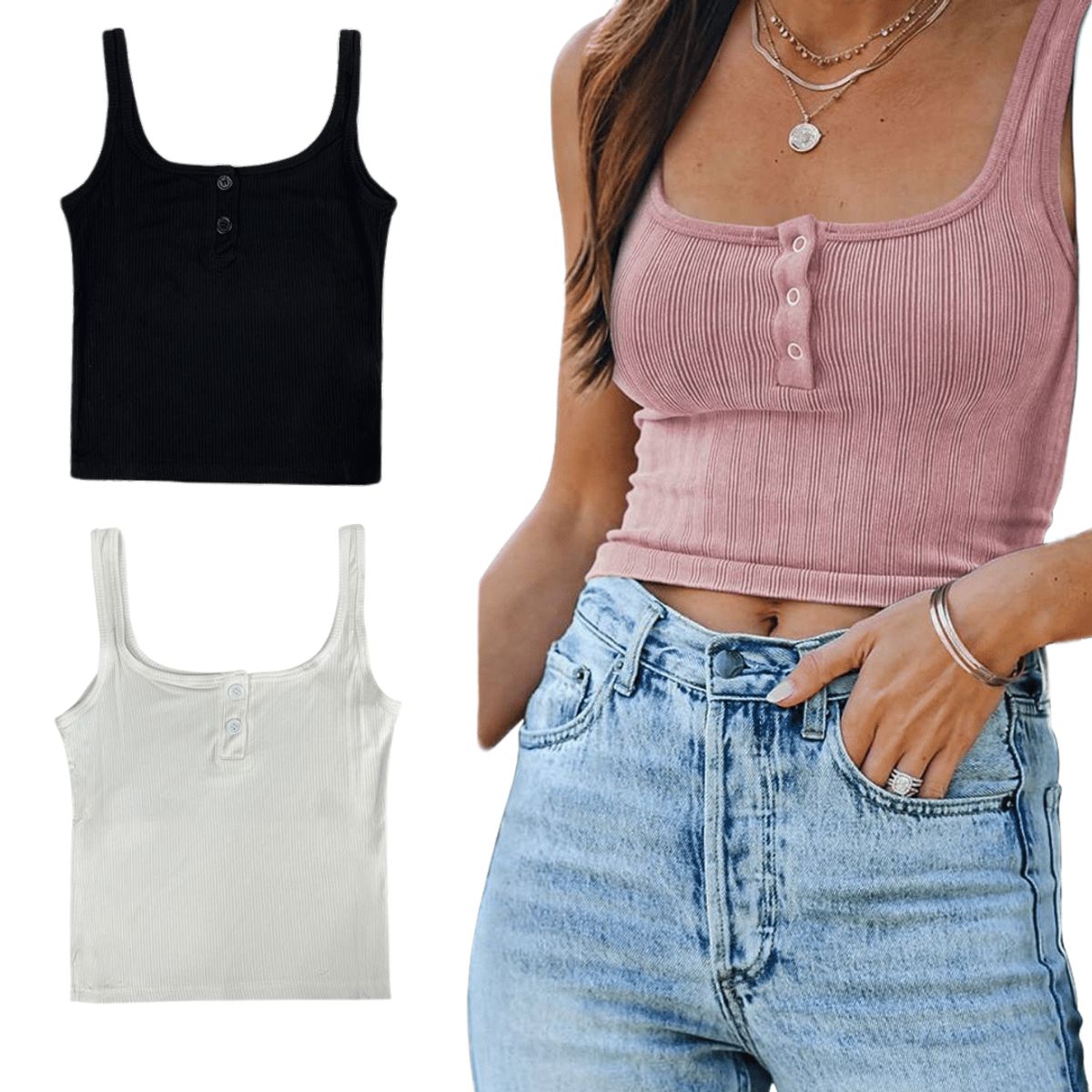 UTILISIMO - Pack 6 Poleras Mujer Sin Mangas Con Botones Algodón Colores Surtidos